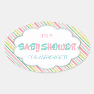 Sticker Ovale Baby shower rose et bleu