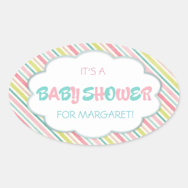 Sticker Ovale Baby shower rose et bleu (Devant)