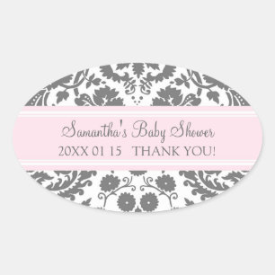 Sticker Ovale Baby shower rose gris Damas Favoriser les autocoll