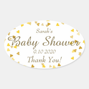 Sticker Ovale Baby Shower / Sprinkle / Couple Cœurs d'Amour Doré