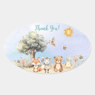 Sticker Ovale Baby shower Whimsical Wildlife Animaux