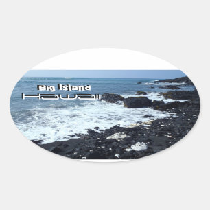 Sticker Ovale Baguettes de plage de sable noir de Big Island Haw