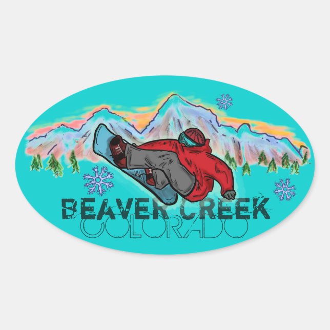 Sticker Ovale Baguettes de snowboard de montagne de Beaver Creek (Devant)