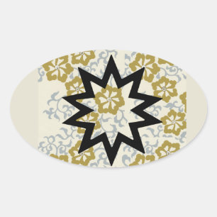 Sticker Ovale Baha'i Star sur l'Arrière - plan or et argent