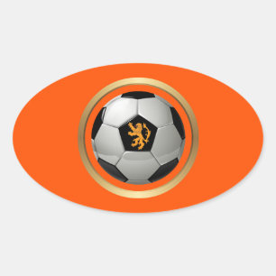 Sticker Ovale Bal de foot de Pays-Bas, lion hollandais sur orang
