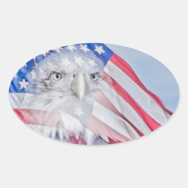 Sticker Ovale Bald Eagle Head & the American Flag (Devant)