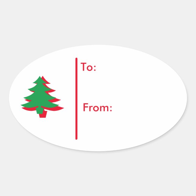 Sticker Ovale Balise cadeau Oval Christmas tree - Rouge & Vert (Devant)