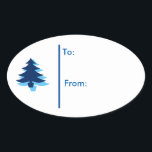 Sticker Ovale Balise cadeau Oval Christmas tree Sticker-Bleu<br><div class="desc">L'Arrière - plan est blanc avec un arbre de Noël bleu et dans le texte Royal Blue. Texte de : & De : sur l'autocollant pour votre destinataire de cadeaux. Customiser ou acheter tel quel. Fait pour coordonner avec toutes sortes de papier de Noël,  enveloppement cadeau.</div>