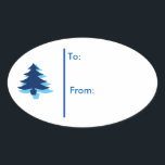 Sticker Ovale Balise cadeau Oval Christmas tree Sticker-Bleu<br><div class="desc">L'Arrière - plan est blanc avec un arbre de Noël bleu et dans le texte Royal Blue. Texte de : & De : sur l'autocollant pour votre destinataire de cadeaux. Customiser ou acheter tel quel. Fait pour coordonner avec toutes sortes de papier de Noël,  enveloppement cadeau.</div>