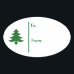 Sticker Ovale Balise cadeau Oval Christmas tree Sticker-Green<br><div class="desc">L'Arrière - plan est blanc avec un seul arbre de Noël vert avec en vert. Texte de : & De : sur l'autocollant pour votre destinataire de cadeaux. Customiser ou acheter tel quel. Fait pour coordonner avec toutes sortes de papier de Noël,  enveloppement cadeau.</div>