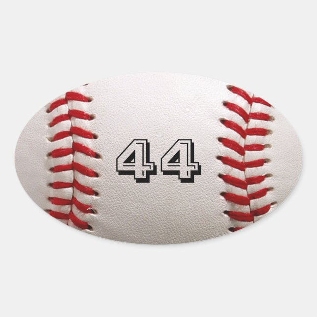 Sticker Ovale Balle de baseball blanche classique avec numéro de (Devant)