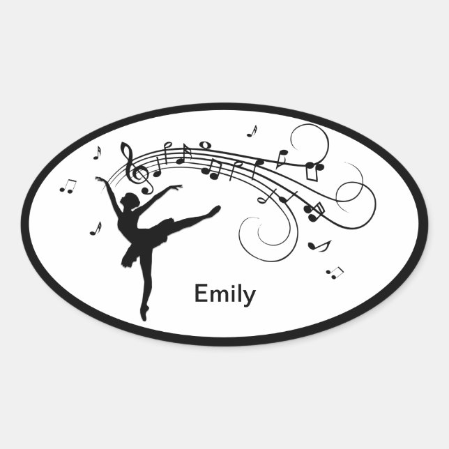 Sticker Ovale Ballerine dansant avec des notes de musique (Devant)