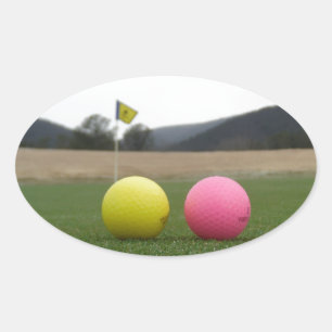 Sticker Ovale balles de golf jaunes et roses,