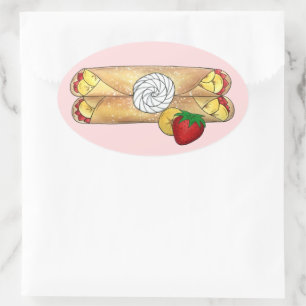 Sticker Ovale Banana fraise Crêpes Cuisine française Crème