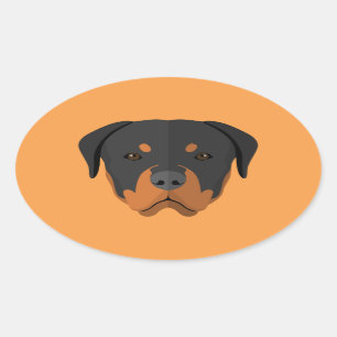 Sticker Ovale Bande dessinée adorable de rottweiler