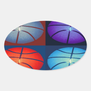 Sticker Ovale Basket-ball Art Pop Quatre Couleurs