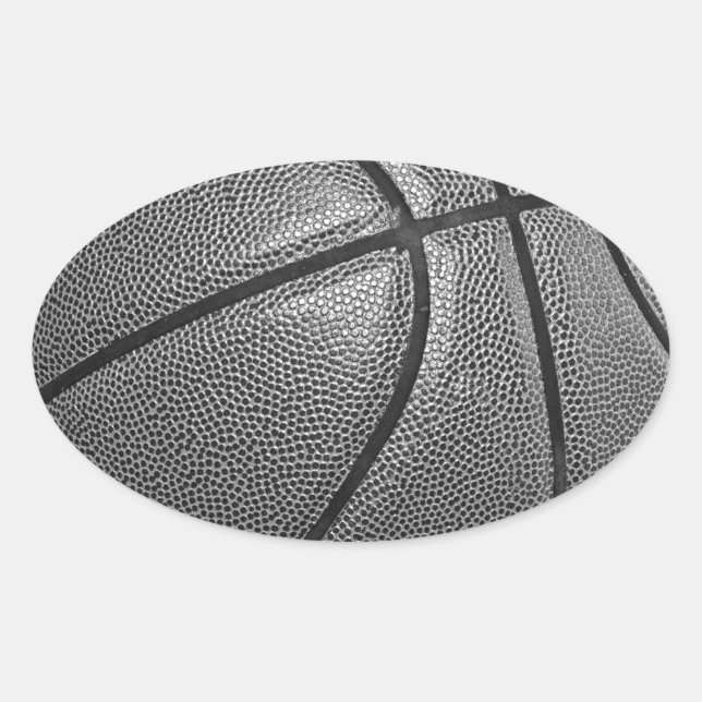 Sticker Ovale Basket-ball en niveaux de gris (Devant)