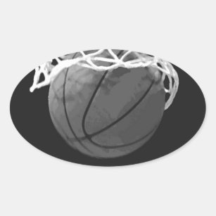 Sticker Ovale Basket-ball noir et blanc