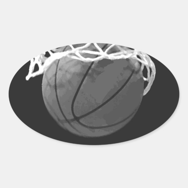 Sticker Ovale Basket-ball noir et blanc (Devant)