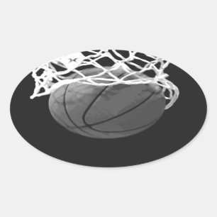 Sticker Ovale Basket-ball noir et blanc