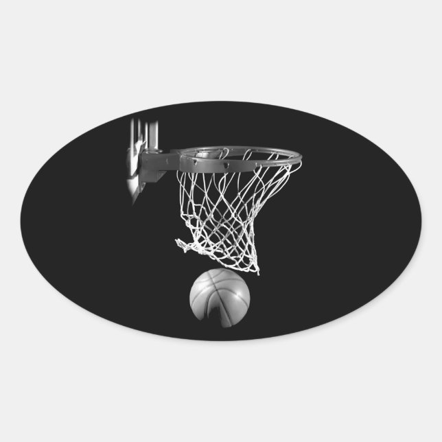 Sticker Ovale Basket-ball noir et blanc (Devant)