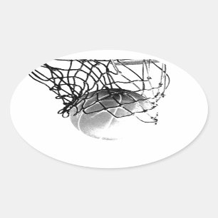 Sticker Ovale Basket-ball noir et blanc