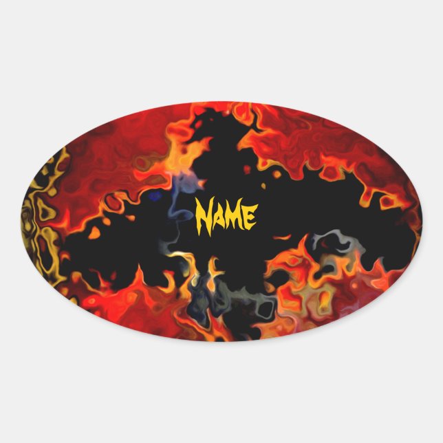 Sticker Ovale Bataille éffrayante en feu (Devant)