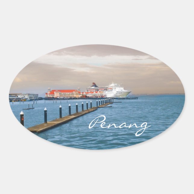 Sticker Ovale Bateau De Croisières À La Quai (Devant)