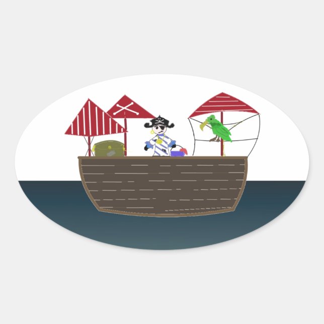 Sticker Ovale Bateau pirate (Devant)