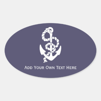 Sticker Ovale Bateaux Bleus Et Blancs Nautiques Ancre Et Corde
