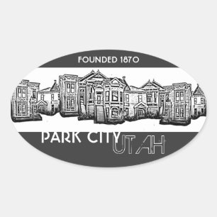 Sticker Ovale Bâtiments de la vieille ville de Park City Utah st