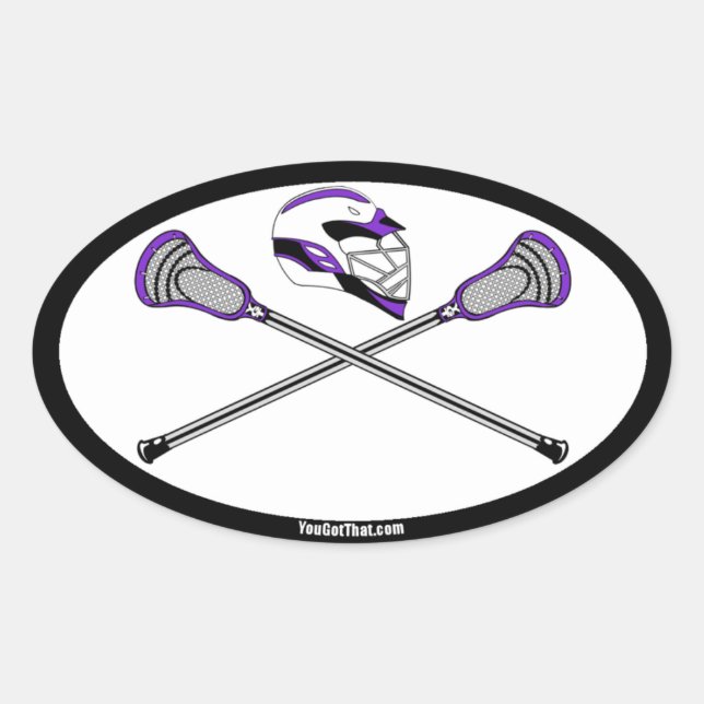 Sticker Ovale Bâtons et casque de crosse violet (Devant)