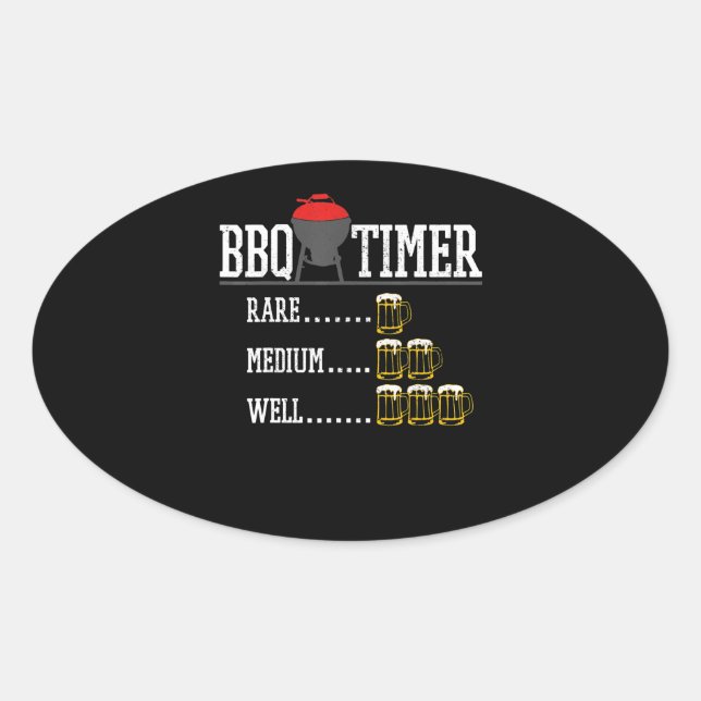 Sticker Ovale BBQ | BBQ Timer Funny Bière Steak Grill (Devant)