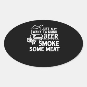 Sticker Ovale BBQ Fumer Pitmaster Cadeau Boire Bière Fumer Viand