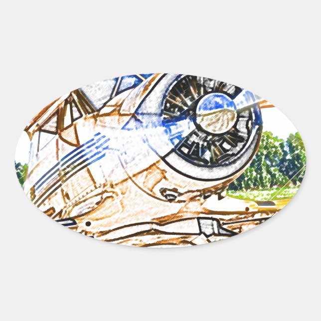 Sticker Ovale Beachcraft Avion Vintage à escale (Devant)