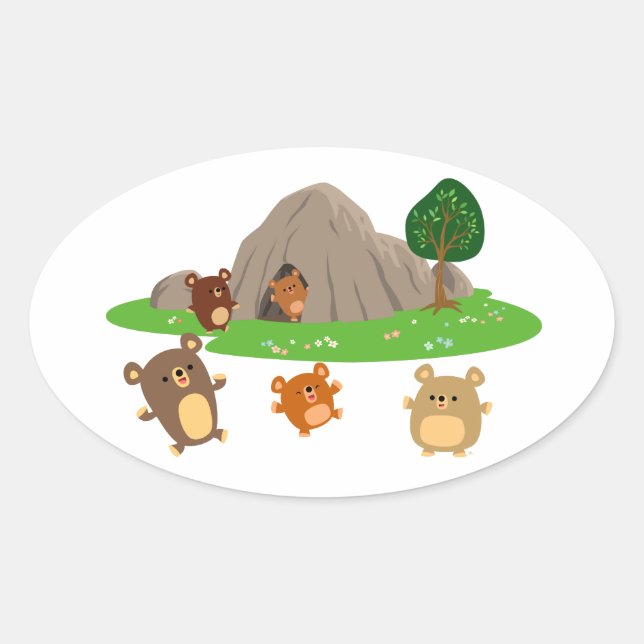 Sticker Ovale Bears en caricature mignonne dans une grotte Oval  (Devant)