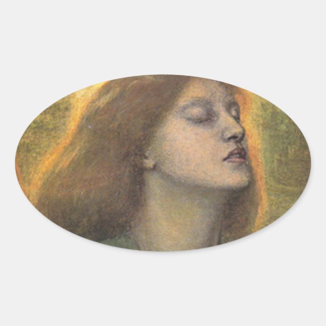 Sticker Ovale Beata Beatrix, Peint par Dante Gabriel Rossetti (Devant)