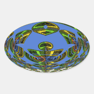 Sticker Ovale Beau bleu africain traditionnel Vecteur ethnique