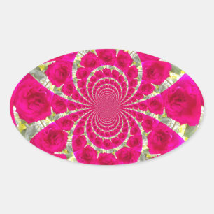 Sticker Ovale Beau Extraordinaire Roses rouges Motif Kaleidoscop