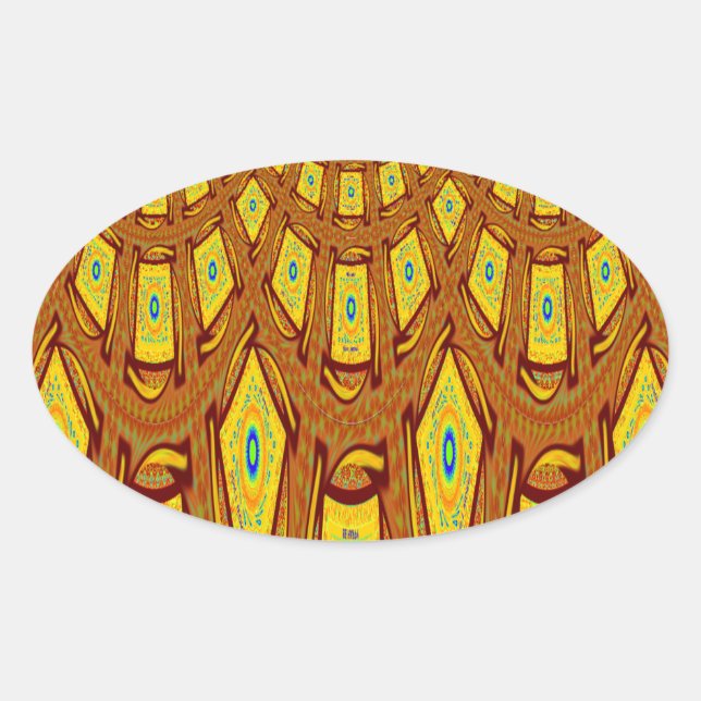 Sticker Ovale Beau Golden Brown Africain Tribal Imprimé vecteur (Devant)