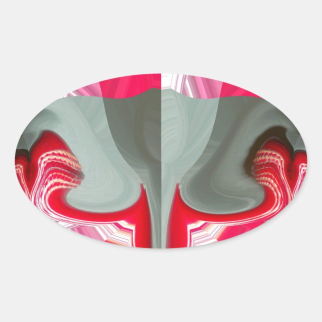 Sticker Ovale beau motif géométrique gris cendré rouge design AR (Devant)