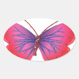 Sticker Ovale Beau papillon rouge Extraordinaire rose et violet