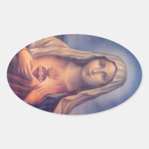 Sticker Ovale Beau Sacré Coeur Religieux de Vierge Marie