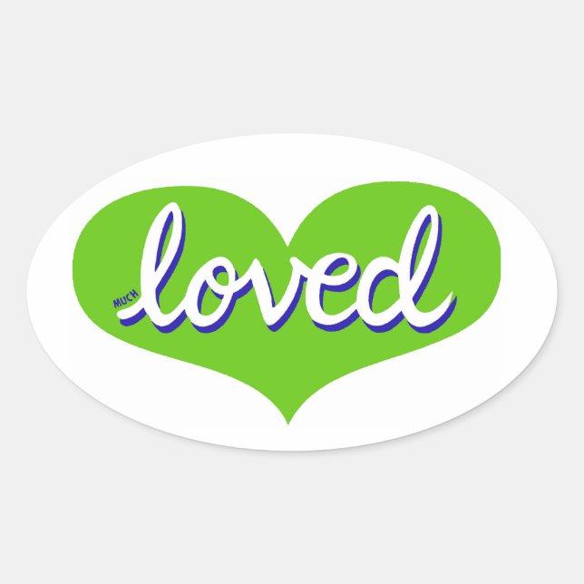 Sticker Ovale Beaucoup aimé - Coeur d'amour vert - (Devant)