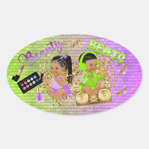 Sticker Ovale Beauté ou Rythmes Révélation du sexe Vert Violet O