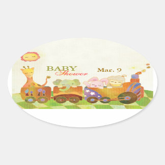 Sticker Ovale Bébé Animaux sur l'autocollant Baby shower de trai