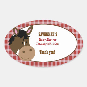 Sticker Ovale Bébés de ferme Cheval Personnalisé Oval Faveur Sti