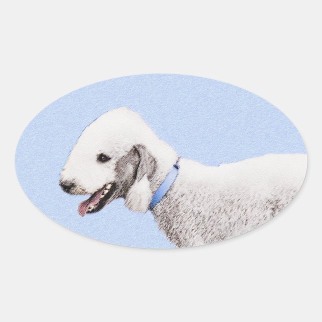 Sticker Ovale Bedlington Terrier Peinture - Art Chien original (Devant)
