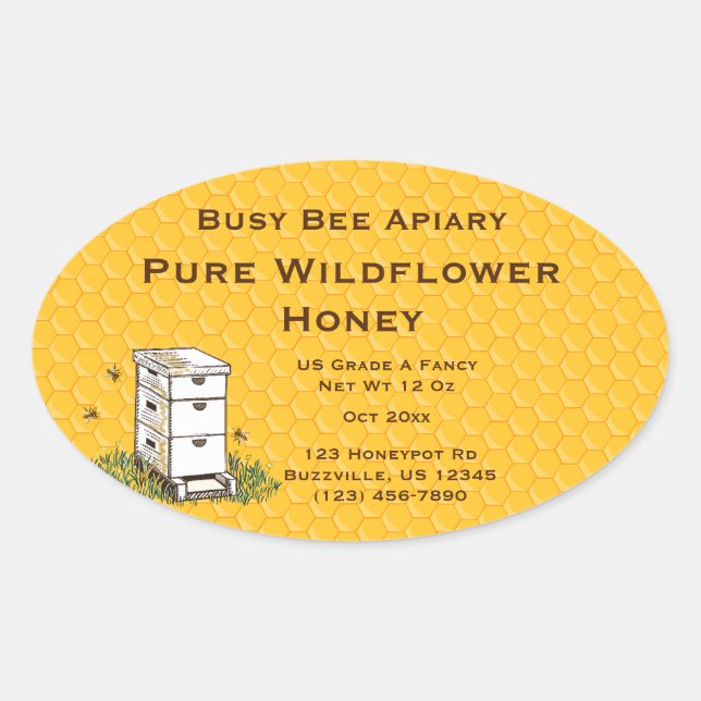 Sticker Ovale Beehive avec Honeycomb Arrière - plan personnalisé (Devant)