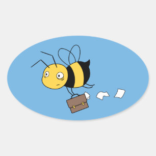 Sticker Ovale Beezness Bee, Fatigué Stress Bee Holding Porte-doc